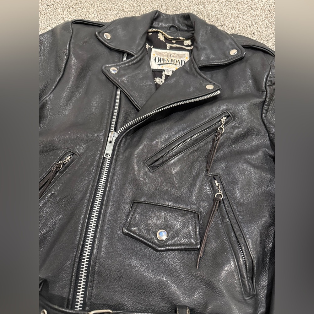 Vintage Open Road leather moto jacket, size men's XS - Picture 3 of 16